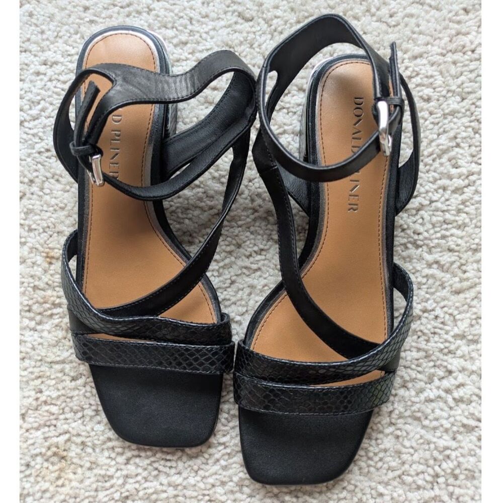 NWOT Donald J. Pliner Black Snakeskin Print Block Heel Strappy Sandals Sz 8